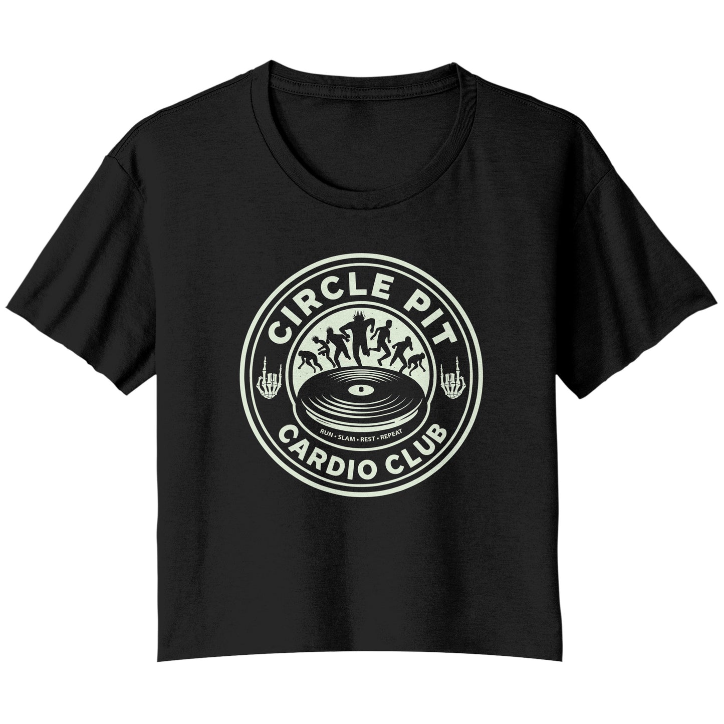 Circle Pit Cardio Club Punk Rock Ladies Flowy Crop T-Shirt