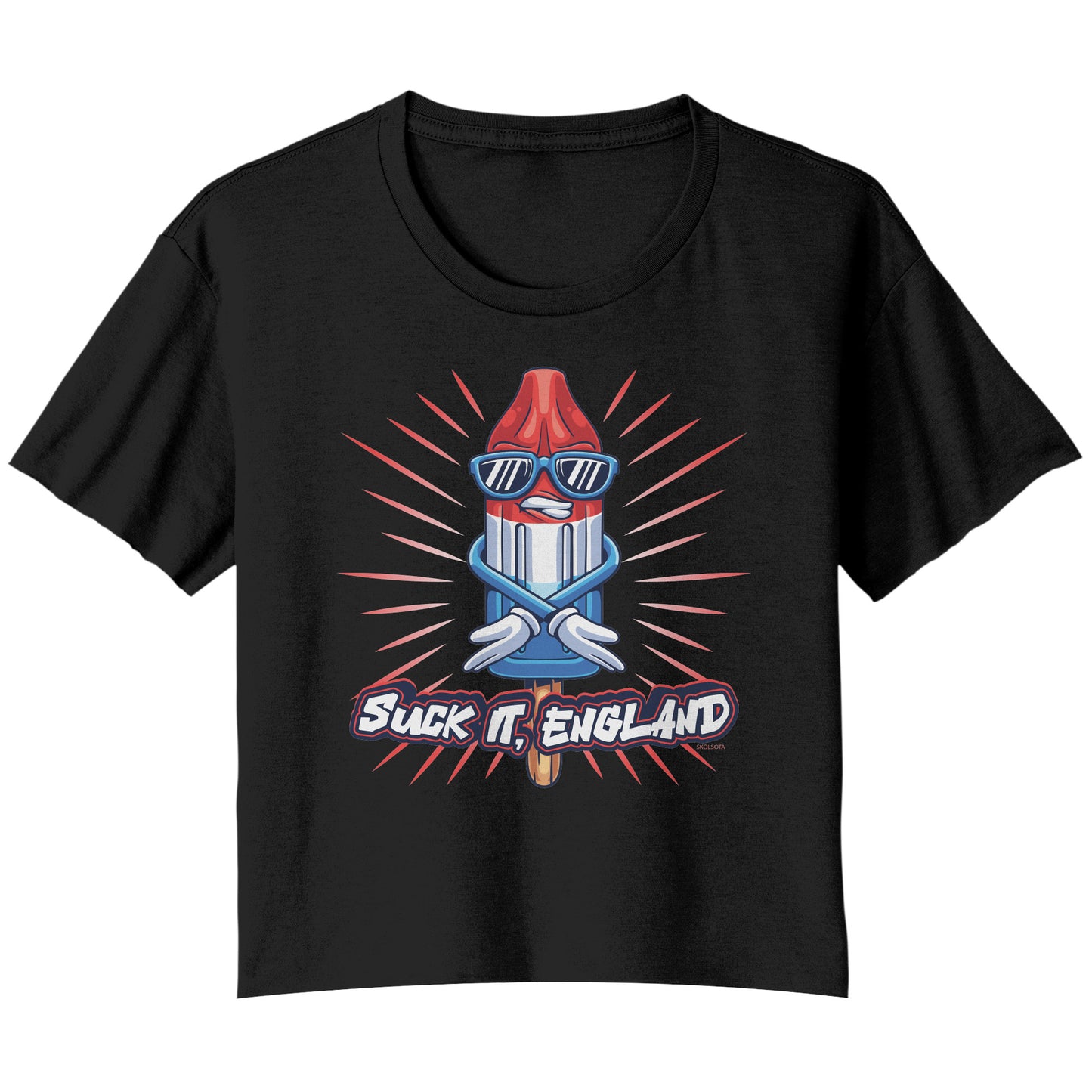 Suck It, England! Funny 4th of July Ladies Flowy Crop T-Shirt