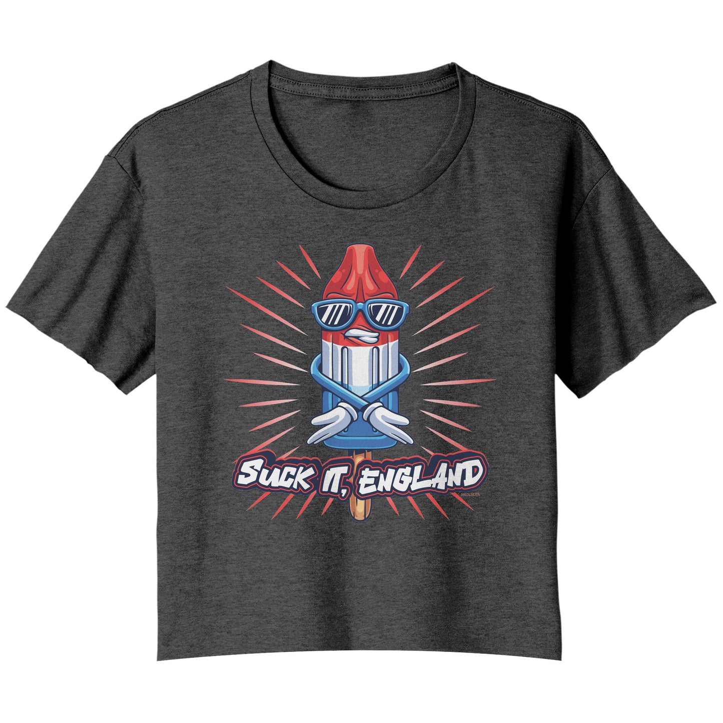 Suck It, England! Funny 4th of July Ladies Flowy Crop T-Shirt