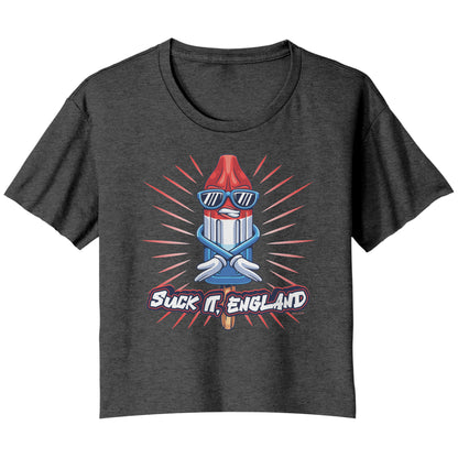 Suck It, England! Funny 4th of July Ladies Flowy Crop T-Shirt