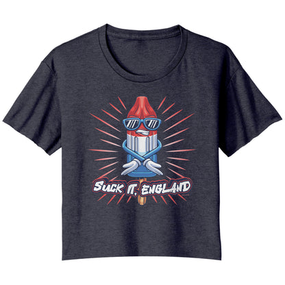 Suck It, England! Funny 4th of July Ladies Flowy Crop T-Shirt