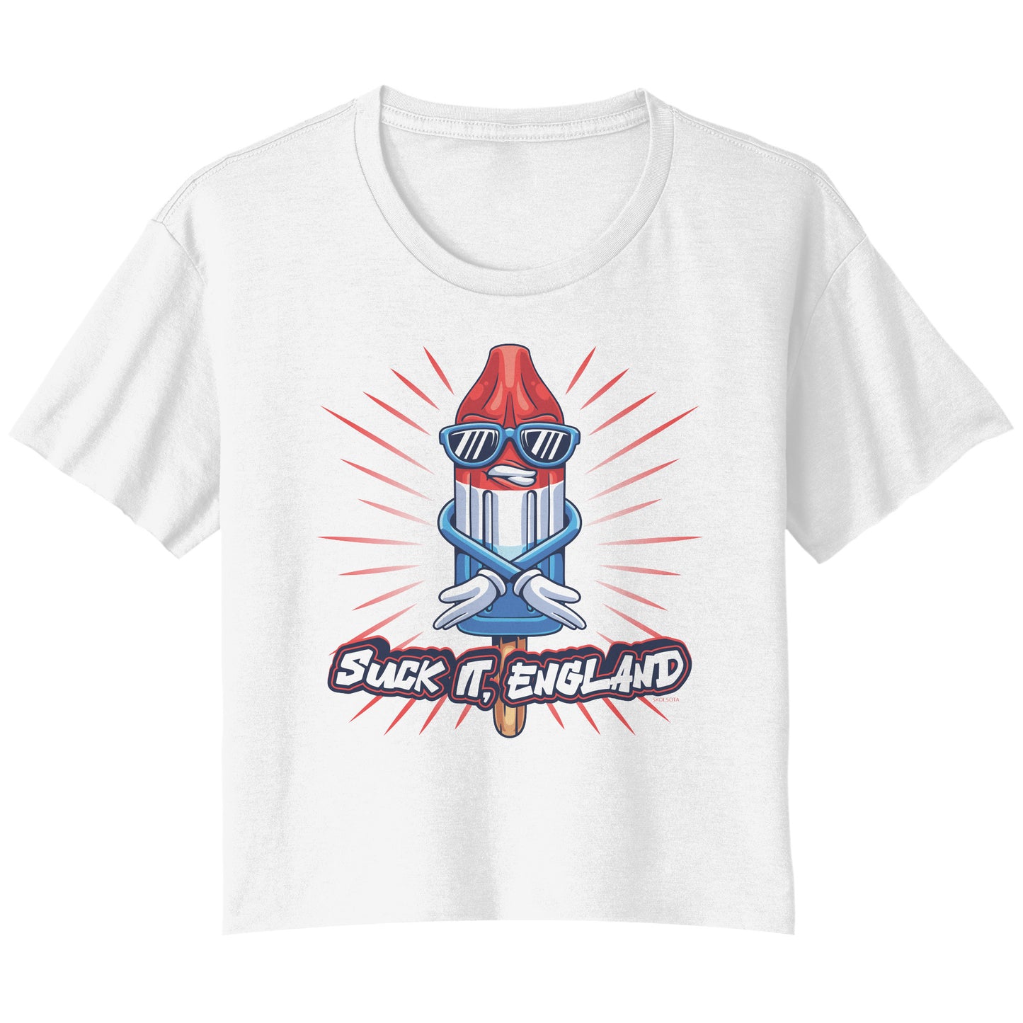 Suck It, England! Funny 4th of July Ladies Flowy Crop T-Shirt